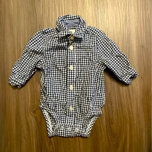 Baby B’gosh Blue and White Gingham Bodysuit with Collar and Long Sleeves size 3M